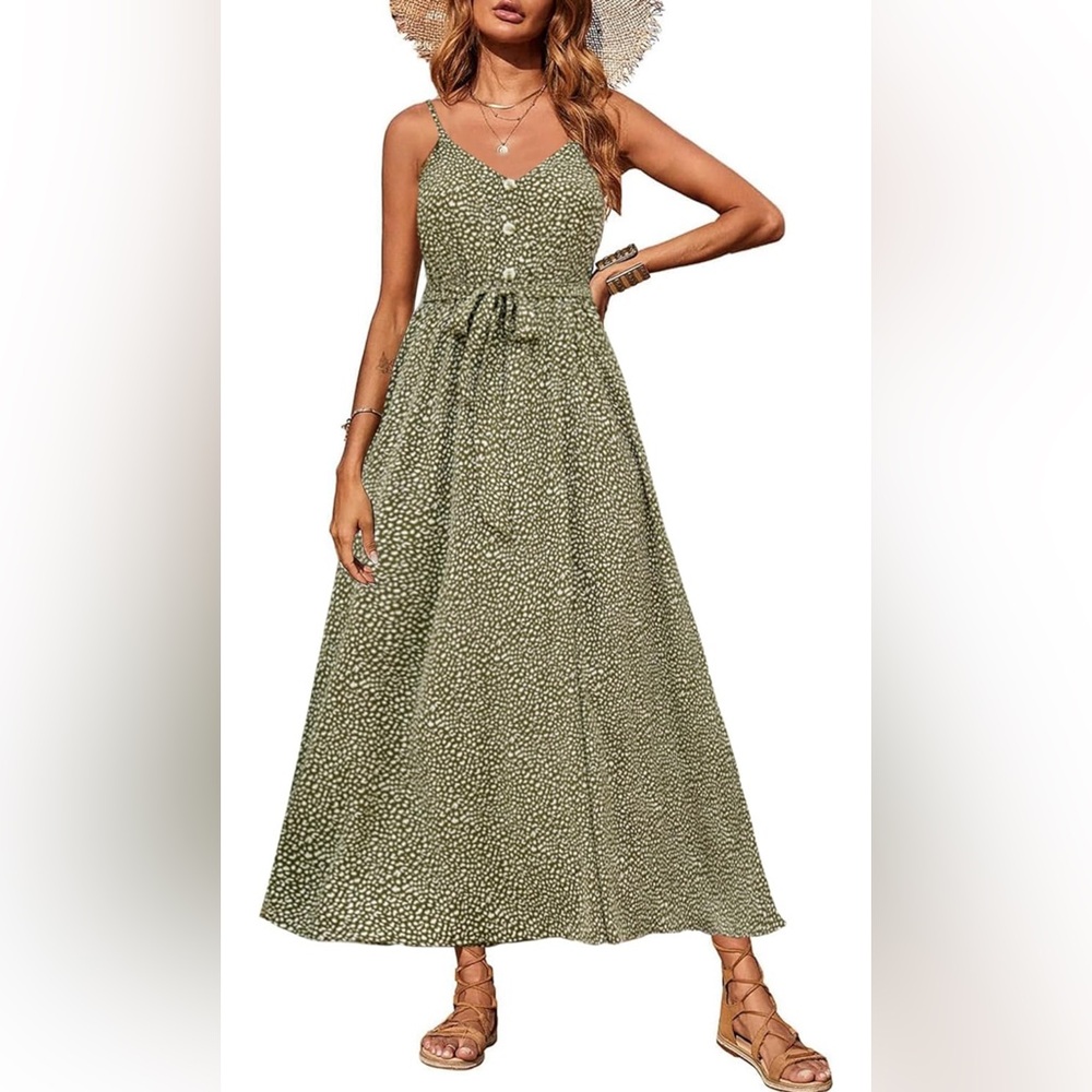 Kirundo Green Maxi Sundress - Adjustable straps, button front, flowy Sz L